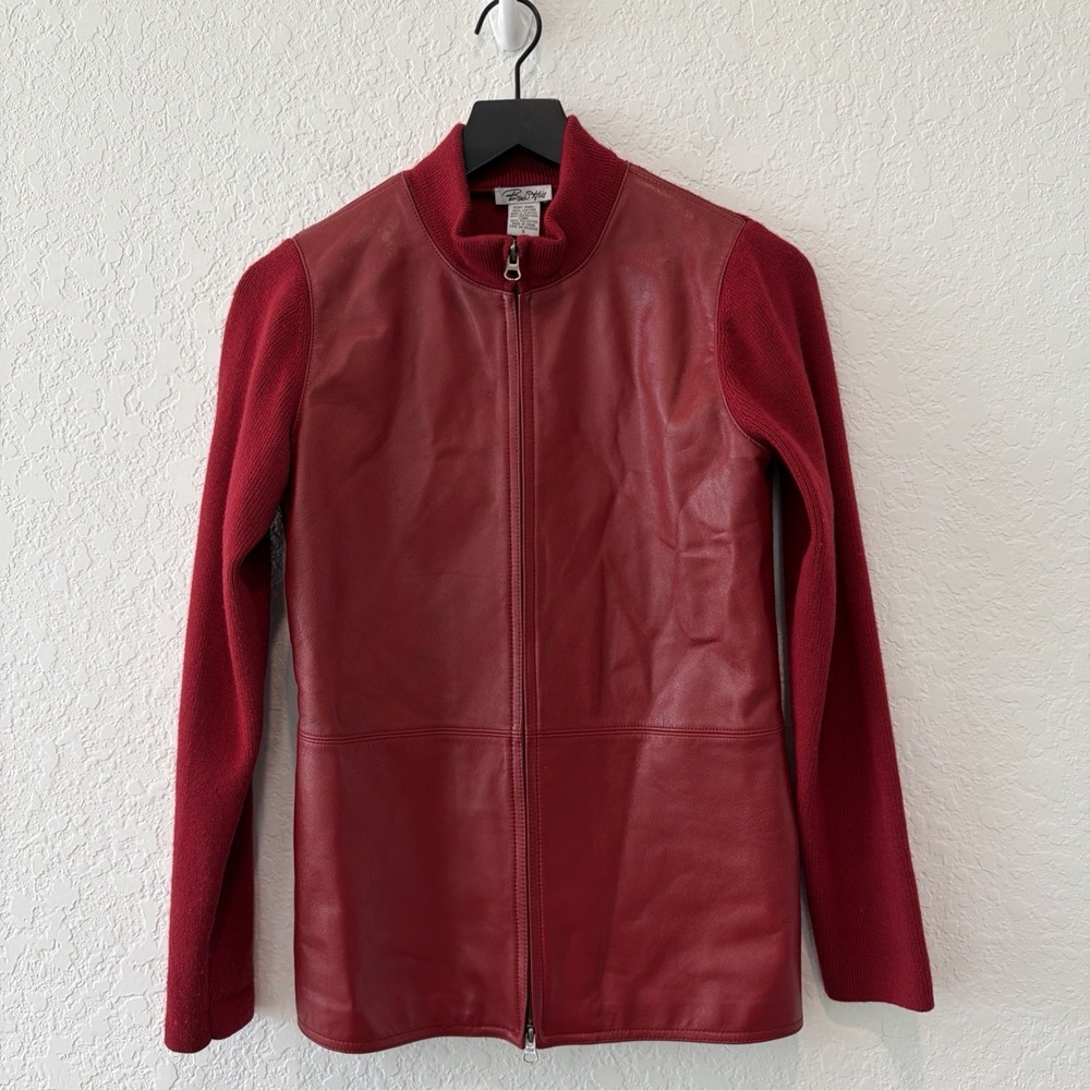 Birch Hill Vintage Red Leather Wool Full Zip Jacket Size Small Edgy Rocker Goth